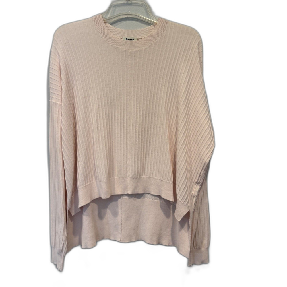 Acne Studios Issy Rib Sweater Cotton Oversized Light Pink Boxy Luxury Women XS